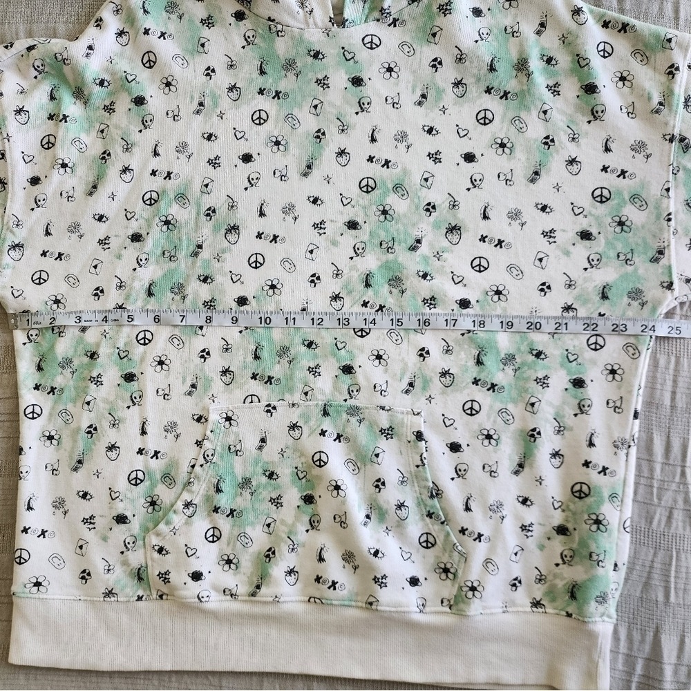 BP Hoodie Kangaroo Pocket Aliens Flowers Peace Sign Fruit White Green Large - Picture 5 of 9